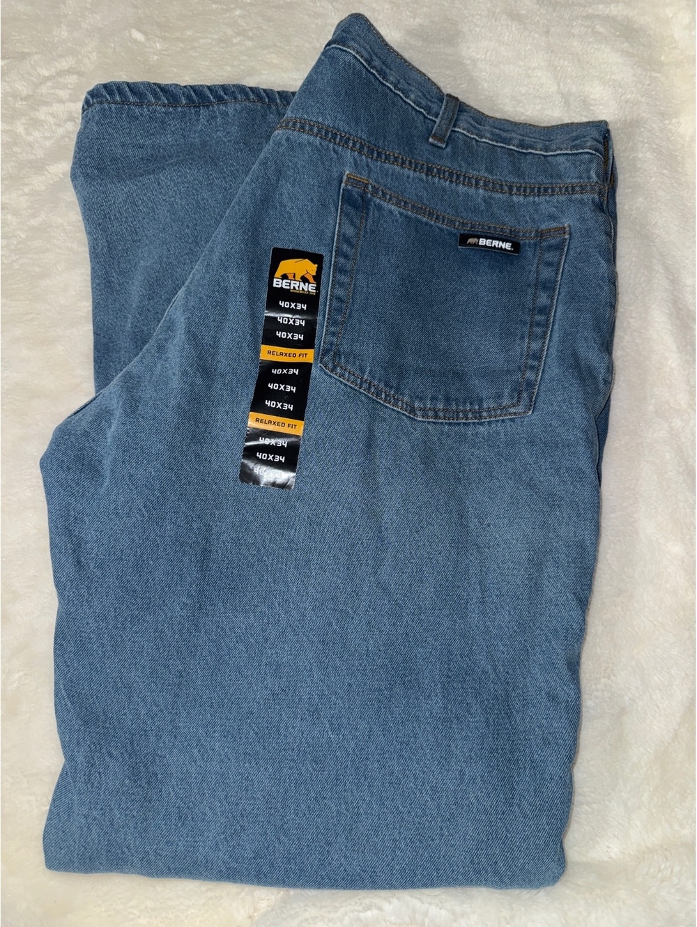 Berne Men's Blue Denim Work Jeans Size 40x34 with Fleece Lining
